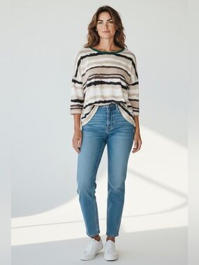 Lulu-B Abstract Stripe Dye Print Tunic Tan Brown Size Medium